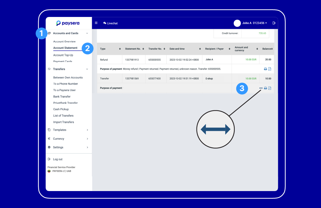 Step-by-step guide on how to send a transfer refund via Paysera.
